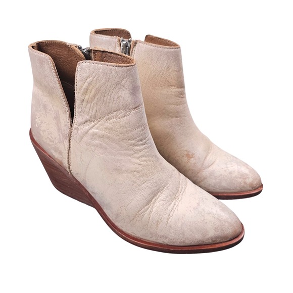 Frye Serena Cutout Boots 8.5 Beige Leather Wedge Ankle Booties Western Boho - Picture 1 of 12